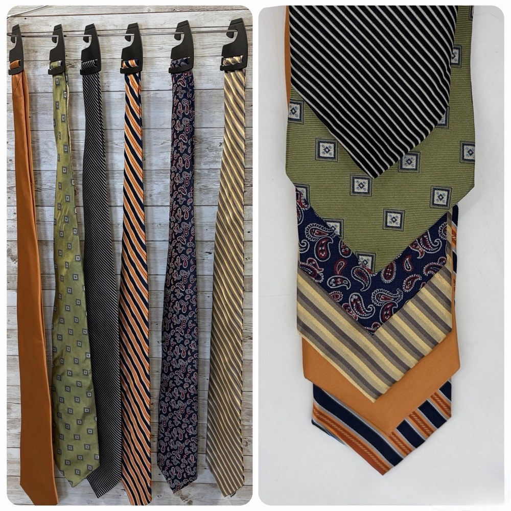 Vintage Lot of 6 Mens Silk Mix Ties Nicole Miller Tommy Hilfiger Roundtree USA